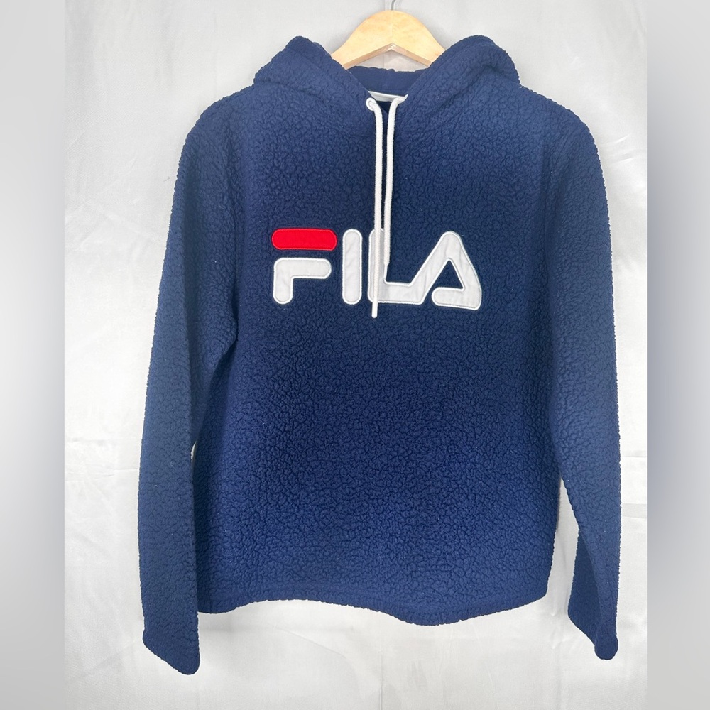 FILA Men's Navy Blue‎ Hoodie Sweater Y2K Size Large